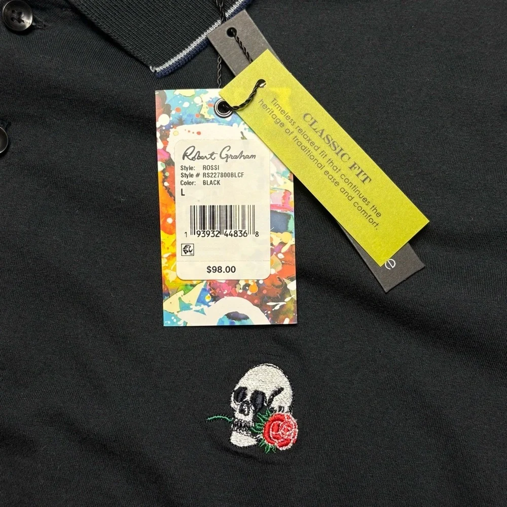 NEW Robert Graham Rossi Polo Shirt Sz L Short Sleeve Embroidered Skull Logo - Picture 13 of 13